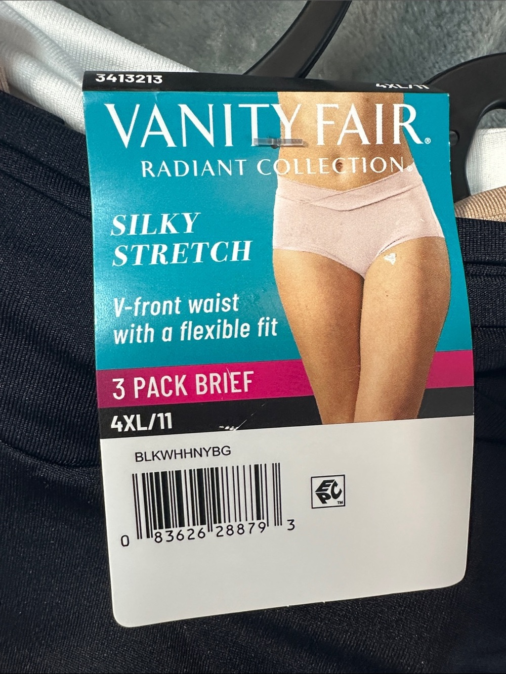 NWT Vanity Fair Black & Nude & White V-Front Stretch Briefs - 3 Pack Sz 4X 11 - Picture 4 of 5